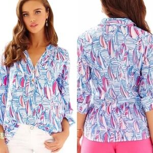 Lilly Pulitzer Cruiser Shirt Button Down Sail Boat Print Nautical Preppy Small